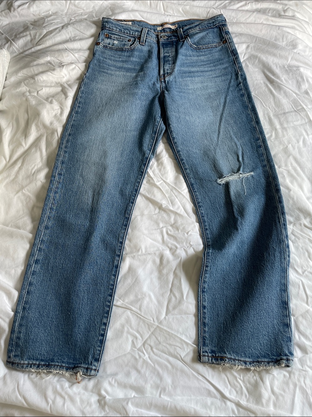 Levi's Light Blue Straight-Leg Jeans with Knee Rip